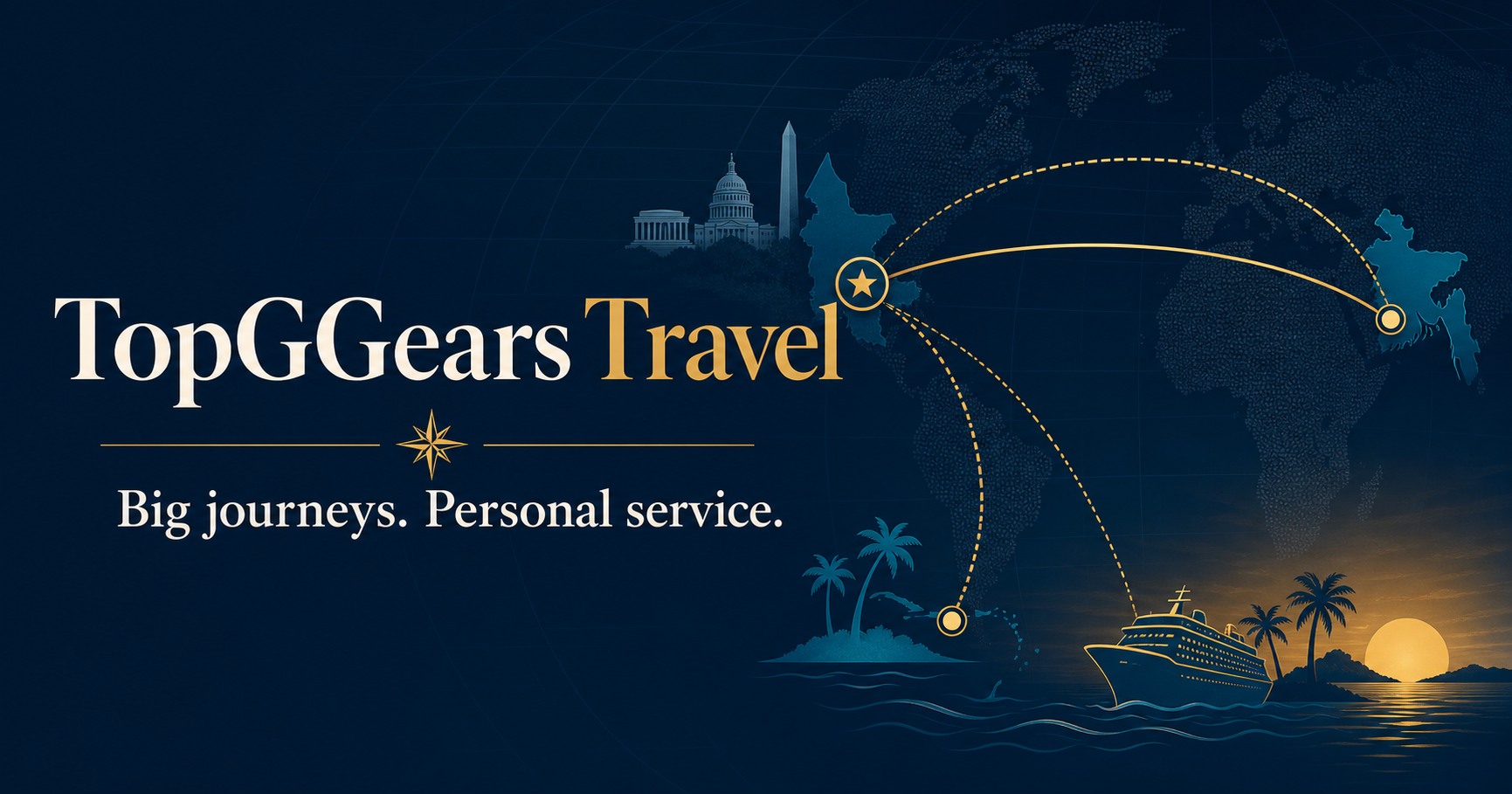 TopGGears Travel — Big journeys. Personal service. Worldwide routes from the Washington area.